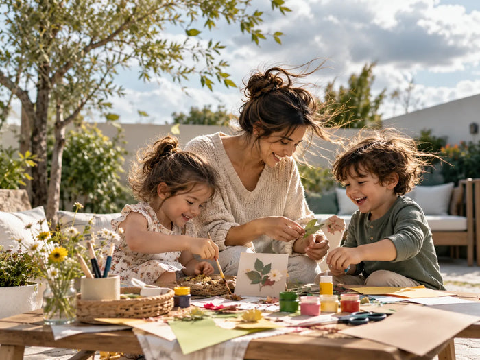 Happy mom with kids reading together